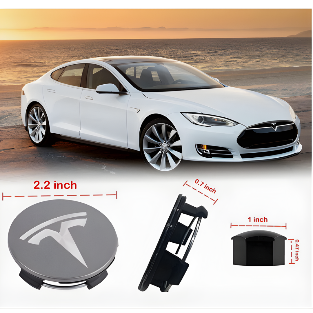 For Tesla Model 3, S, X, Y Car Wheel Center Hub Caps Cover, Lug Nut Covers Kit Grey