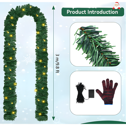3M/9.8FT Pre-Lit Christmas Garland with 50 Warm LED Lights