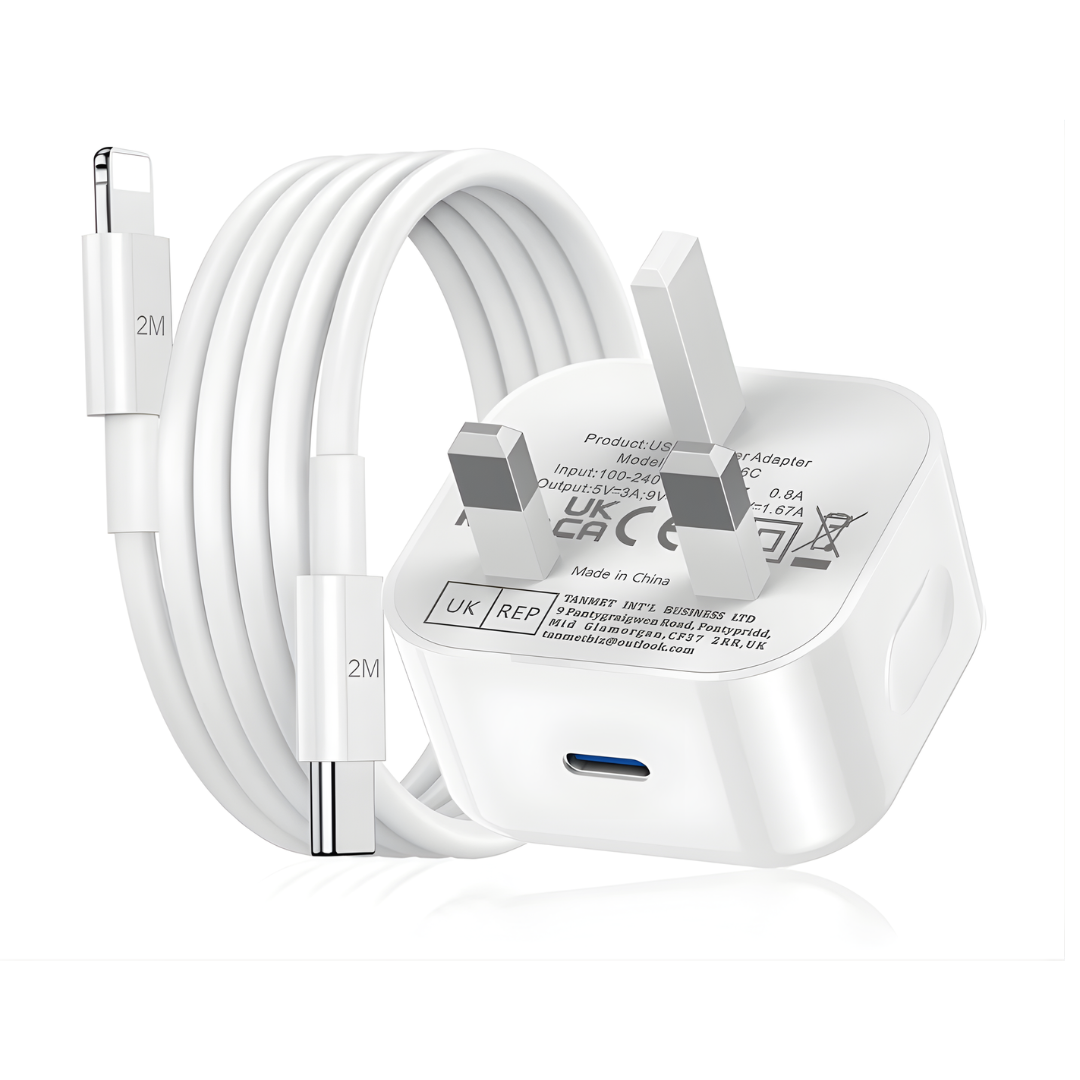 20W iPhone Charger – Apple MFi Certified (USB-C to Lightning, 2M Cable)