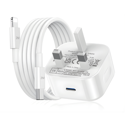 20W iPhone Charger – Apple MFi Certified (USB-C to Lightning, 2M Cable)