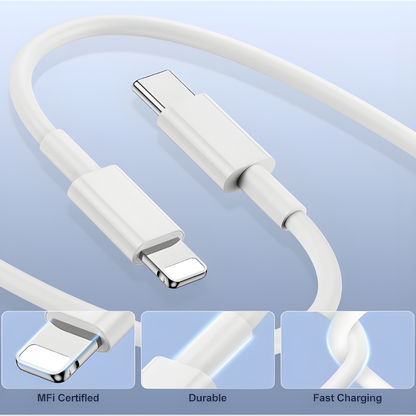 20W iPhone Charger – Apple MFi Certified (USB-C to Lightning, 2M Cable)