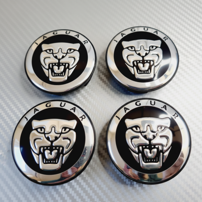 4x Jaguar Growler Alloy Wheel Centre Caps - Black 58mm