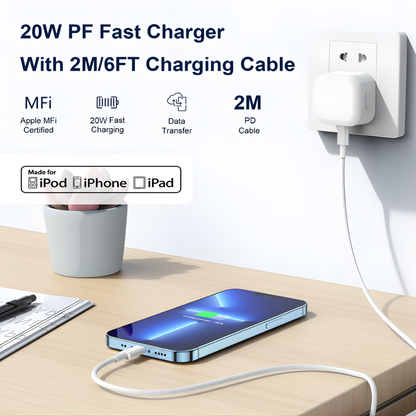 20W iPhone Charger – Apple MFi Certified (USB-C to Lightning, 2M Cable)