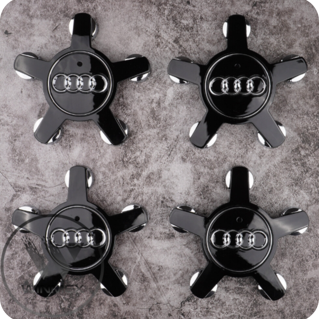 4x Audi "5 Star Spyder" Wheel Centre Caps (135mm) - Black