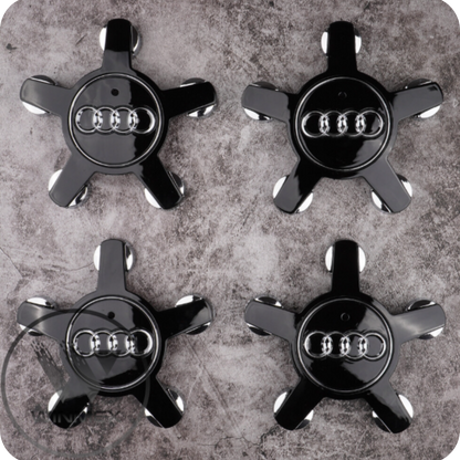 4x Audi "5 Star Spyder" Wheel Centre Caps (135mm) - Black