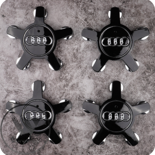 4x Audi "5 Star Spyder" Wheel Centre Caps (135mm) - Black
