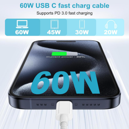 USB-C to USB-C Charger Cable 3M – 60W / 100W Fast Charging (For iPhone 15/16/17, iPad, Samsung, Android, USB-C Devices) Smartphone