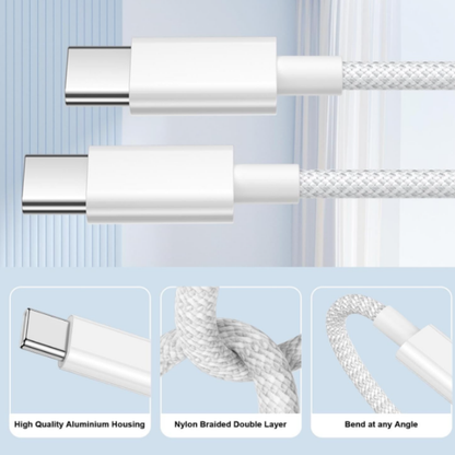 USB-C to USB-C Charger Cable 3M – 60W / 100W Fast Charging (For iPhone 15/16/17, iPad, Samsung, Android, USB-C Devices) Smartphone