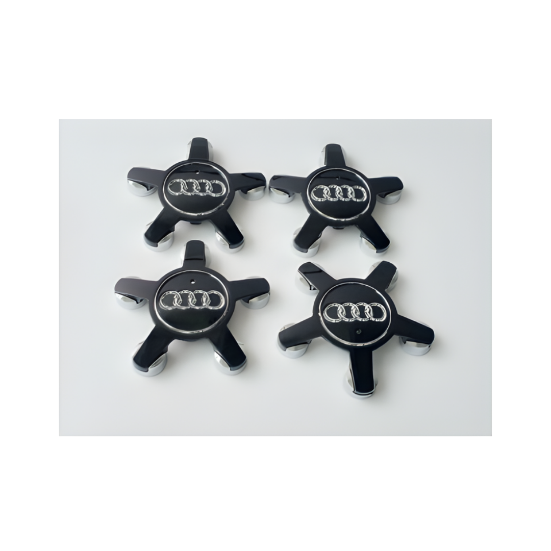 4x Audi "5 Star Spyder" Wheel Centre Caps (135mm) - Black