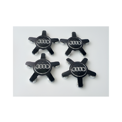 4x Audi "5 Star Spyder" Wheel Centre Caps (135mm) - Black