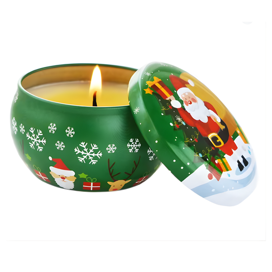 Festive Christmas Aroma Candles in Santa Claus Tin Box Plant Formula Suitable for Bedroom & Living Room