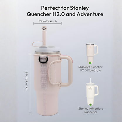 Water Bottle Carrier Bag + Straw cover Compatible with Stanley 30/40oz Tumbler with Handle & Adjustable Shoulder Strap