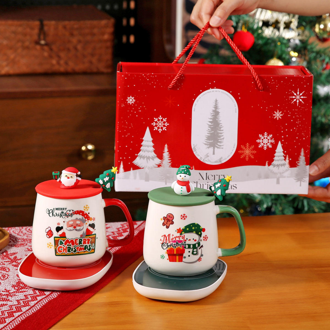 Christmas Coffee Mug Gift Set with Smart Cup Warmer Heating Plate