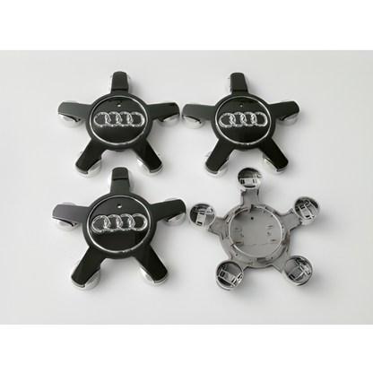 4x Audi "5 Star Spyder" Wheel Centre Caps (135mm) - Black