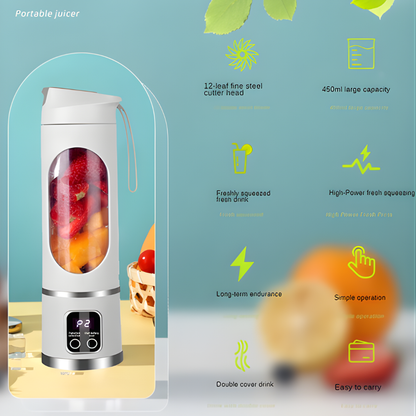 Portable USB Rechargeable Blender - 12 Blade Mini Juicer (450ml)