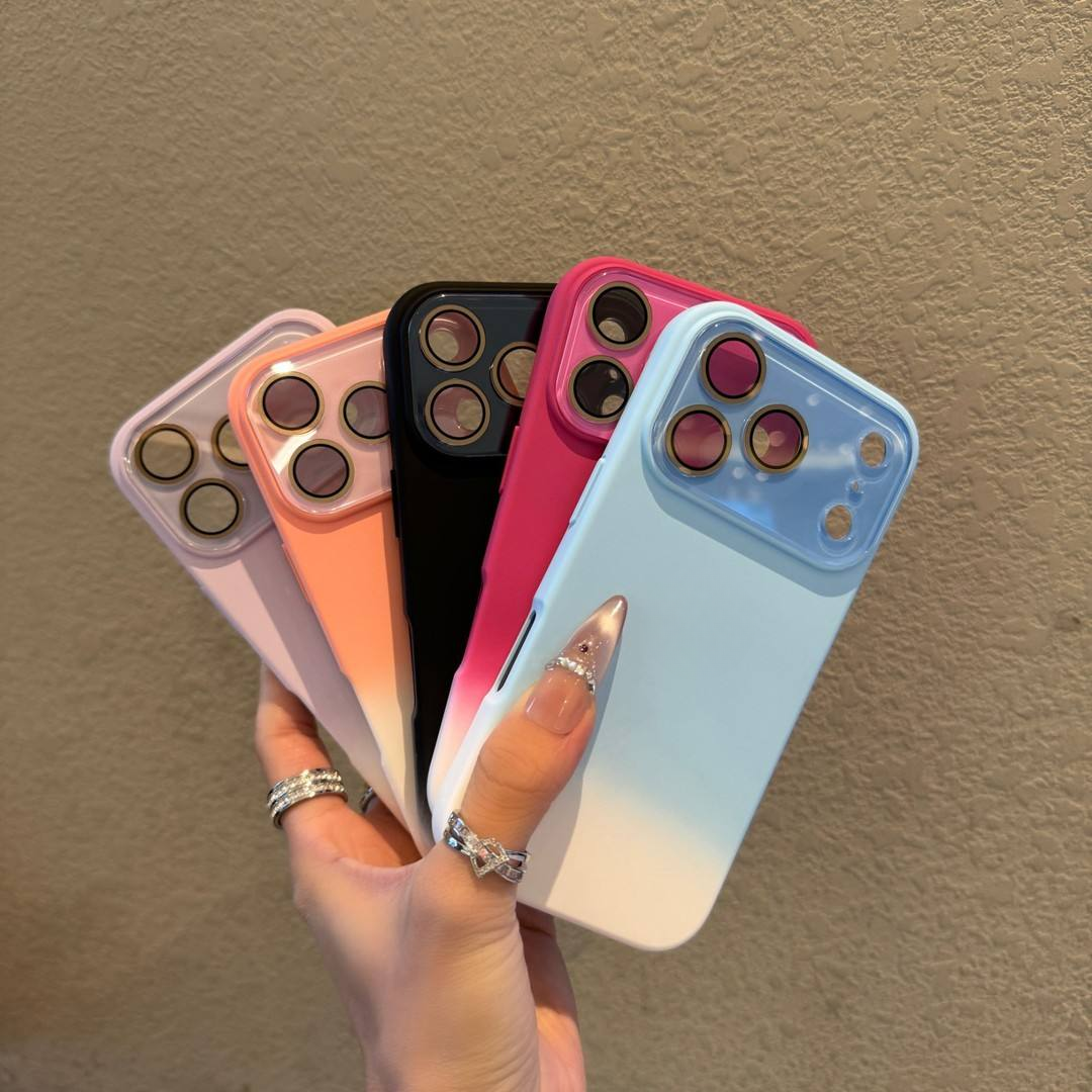Advanced Gradient Full Coverage Lens Film Silicone Phone Case for iPhone 12 13 14 15 16 17 Pro Max 17Air Anti-fall Mobile Covers