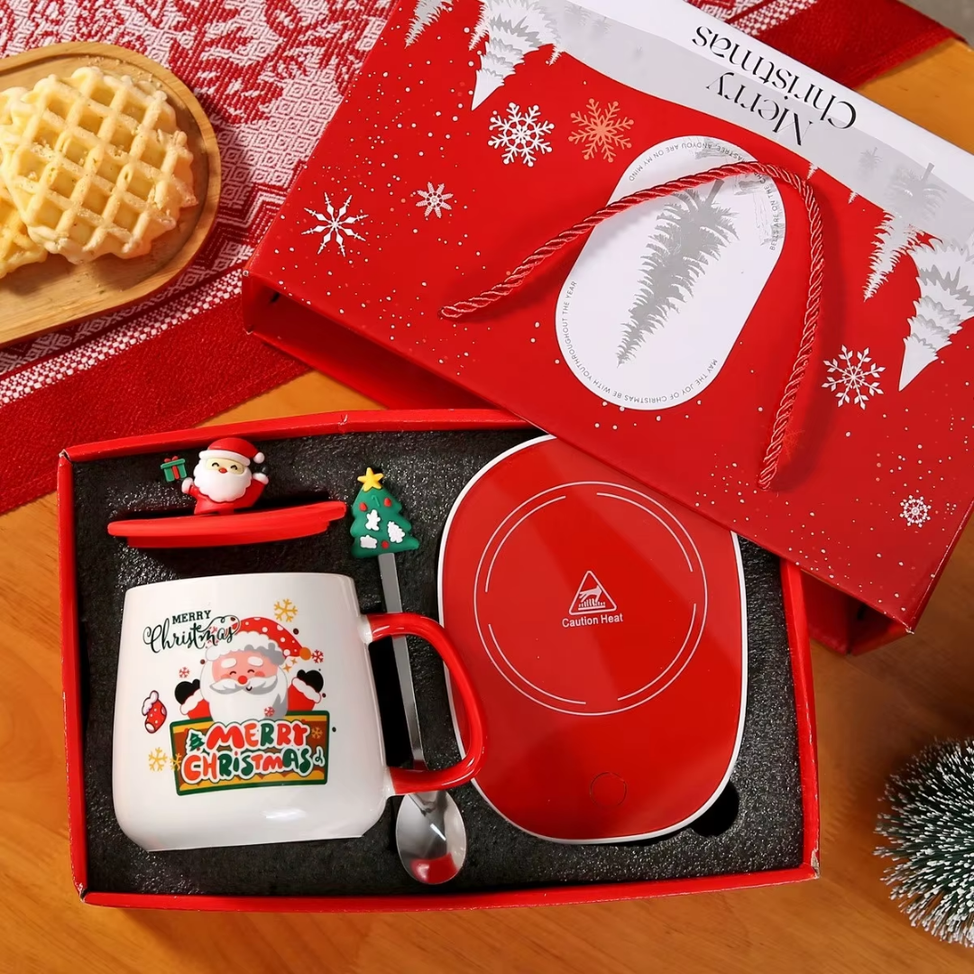 Christmas Coffee Mug Gift Set with Smart Cup Warmer Heating Plate
