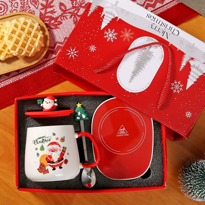 Christmas Coffee Mug Gift Set with Smart Cup Warmer Heating Plate