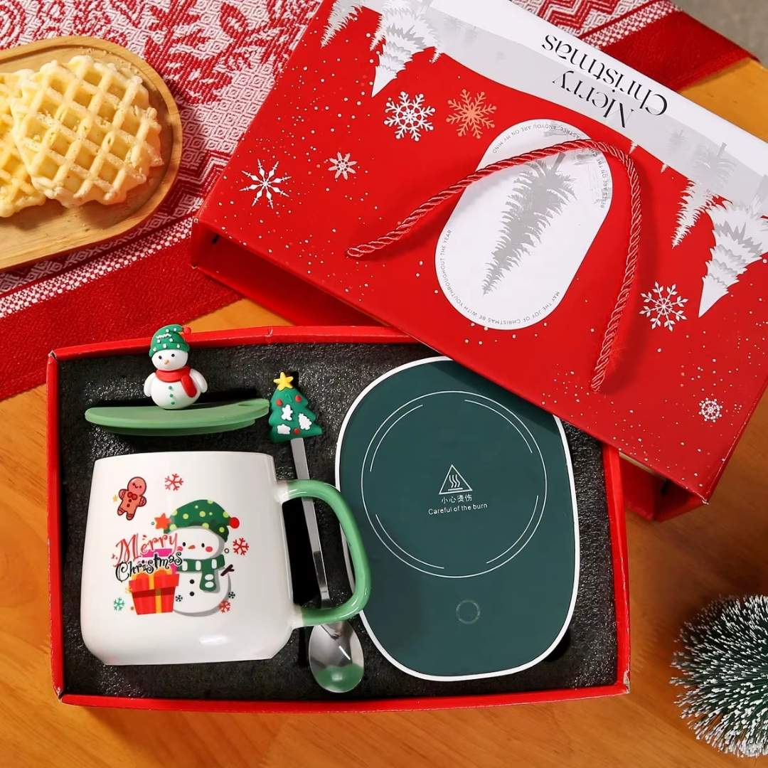 Christmas Coffee Mug Gift Set with Smart Cup Warmer Heating Plate