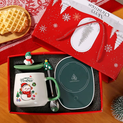 Christmas Coffee Mug Gift Set with Smart Cup Warmer Heating Plate