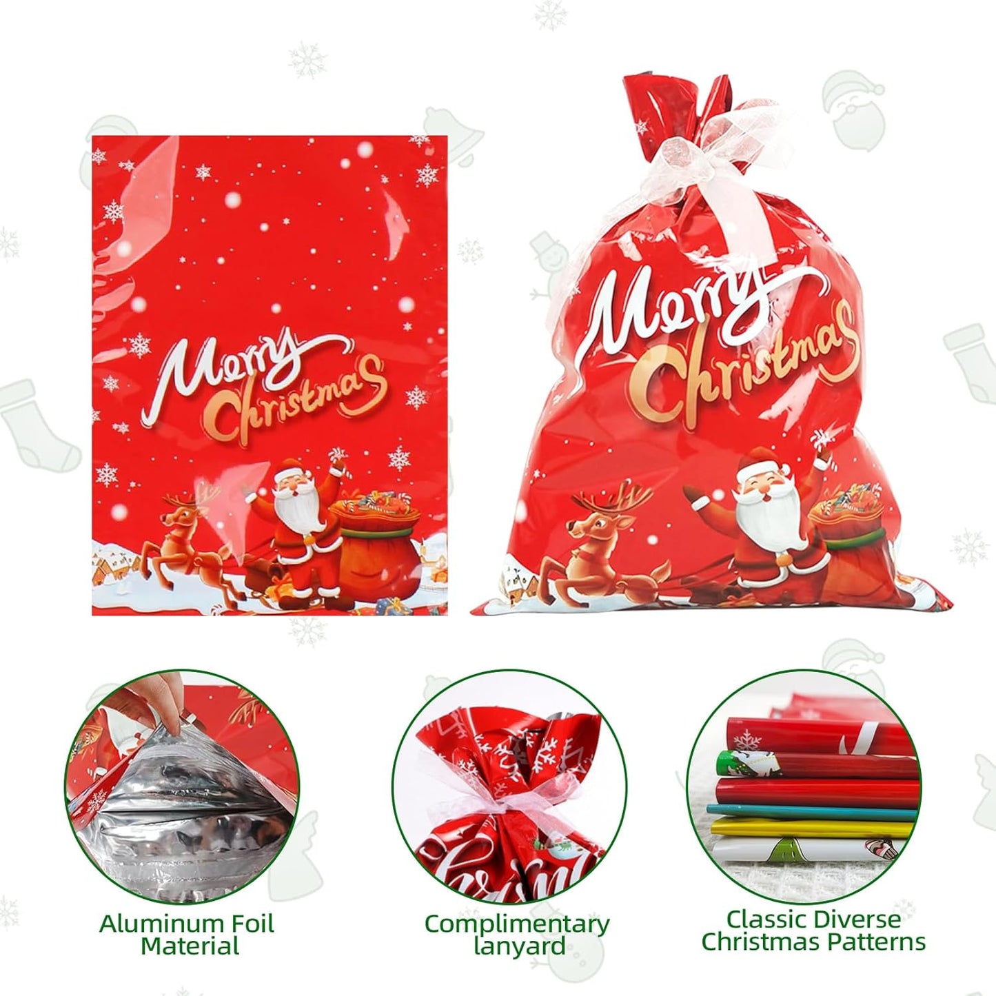 Christmas Wrapping Gift Bags Large, 20 Pcs Christmas Classic Bags with 20Pcs Tags, Large Medium Small Gift Bags