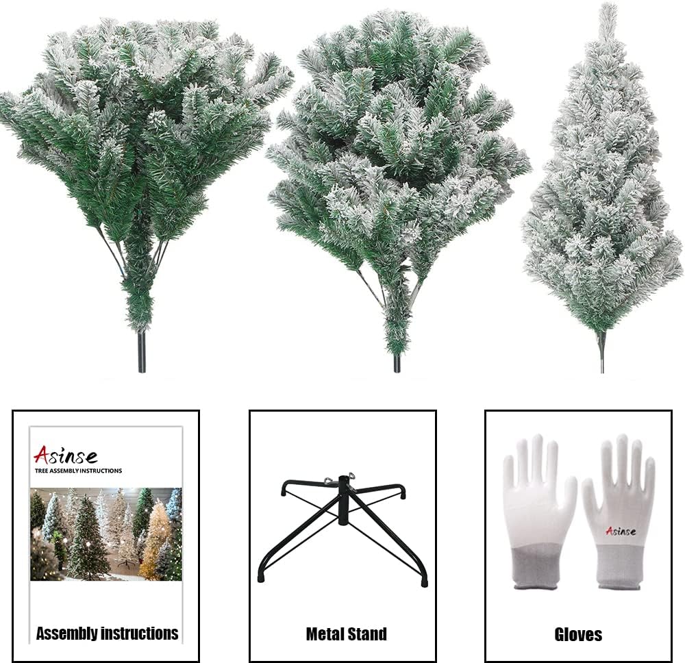 7ft Snow Flocked Artificial Christmas Tree – Pre-Lit with 450 Warm LED Lights