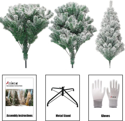 7ft Snow Flocked Artificial Christmas Tree – Pre-Lit with 450 Warm LED Lights