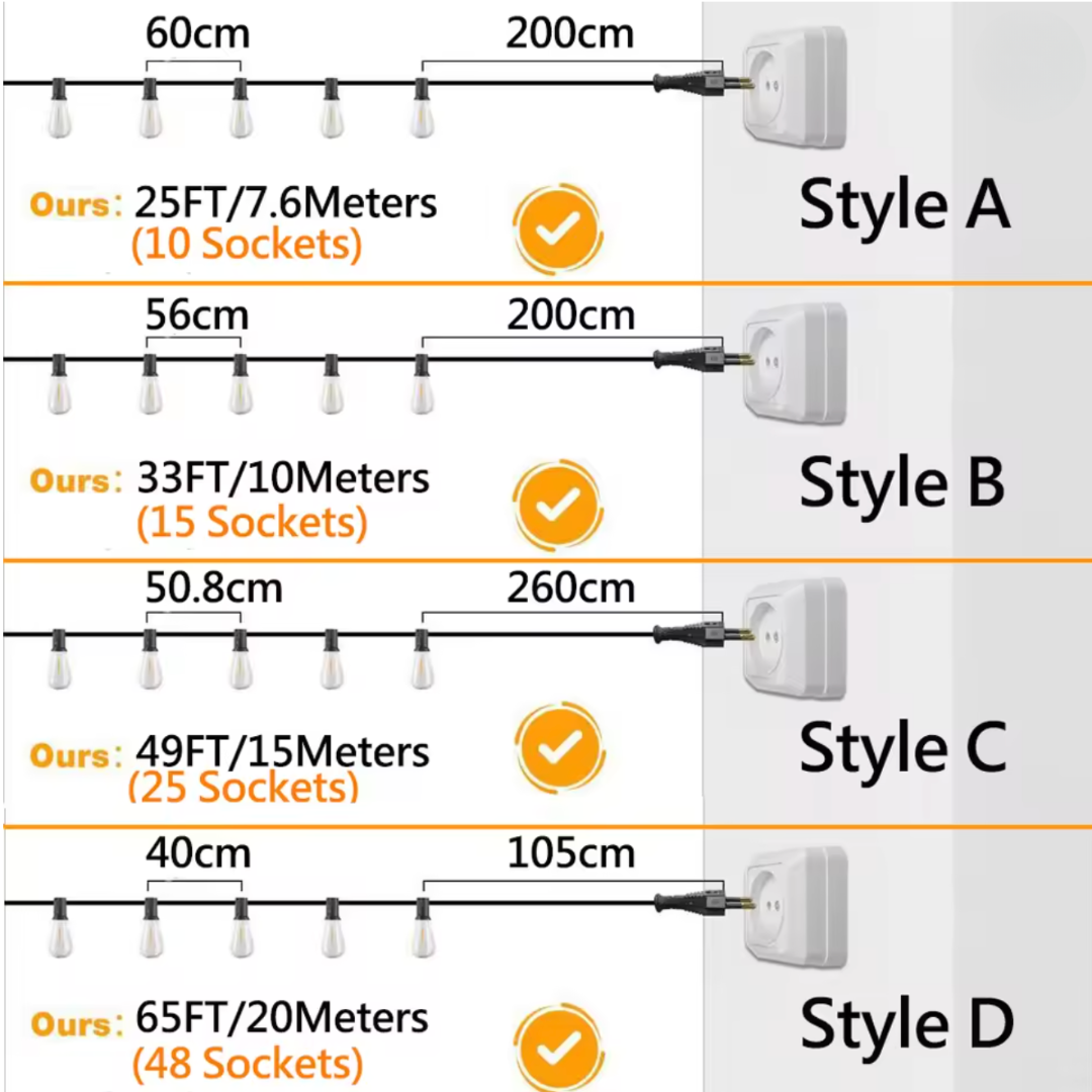 Heavy-Duty IP65 Waterproof LED String Lights, Connectable (7.6M/10M/15M/20M)