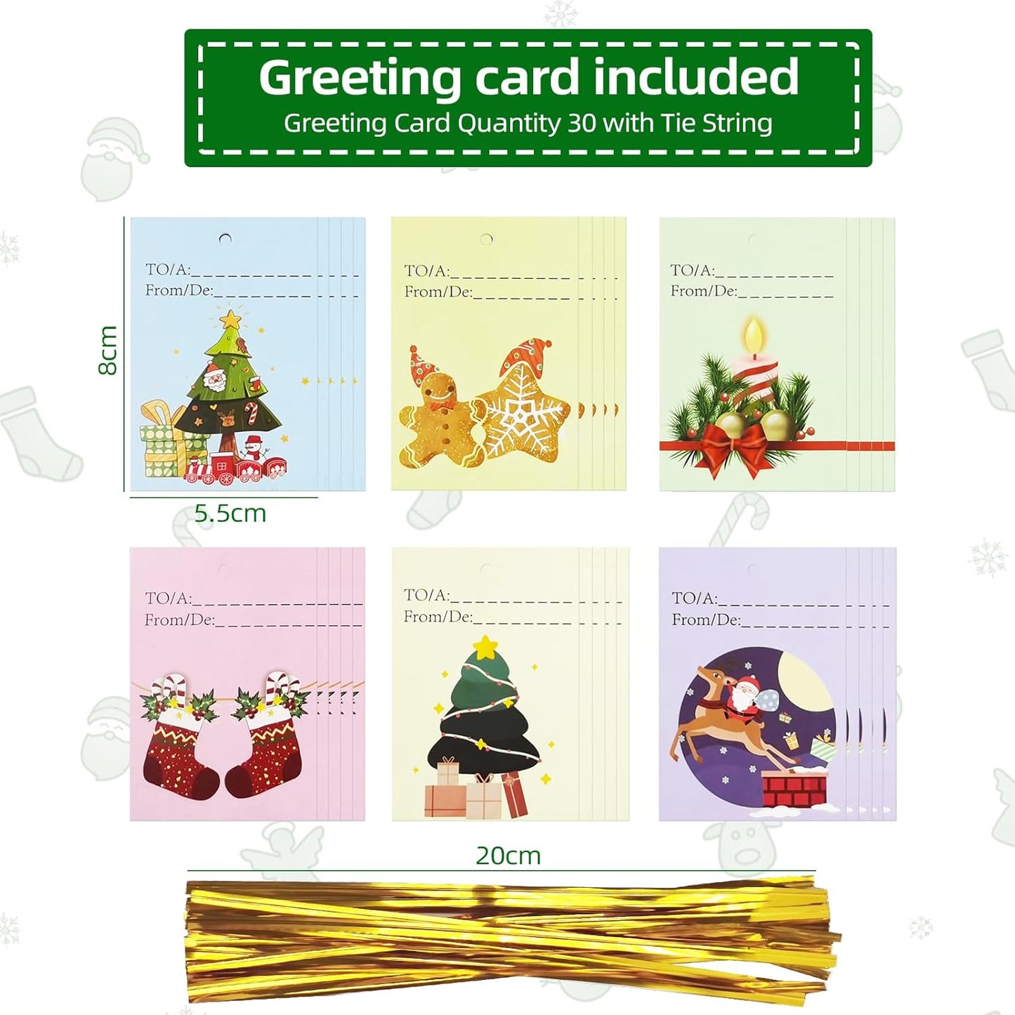 Christmas Wrapping Gift Bags Large, 20 Pcs Christmas Classic Bags with 20Pcs Tags, Large Medium Small Gift Bags