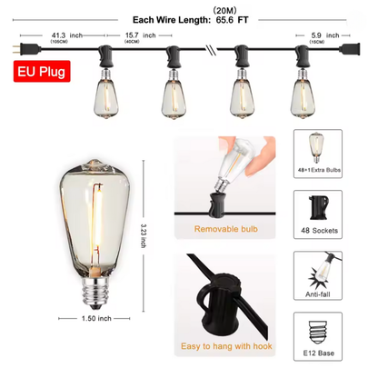 Heavy-Duty IP65 Waterproof LED String Lights, Connectable (7.6M/10M/15M/20M)