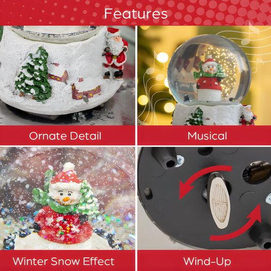 The Christmas Workshop 84410 Musical Snow Globe/Snowman Festive Decoration/Wind Up & Play / 11cm x 10cm x 15cm