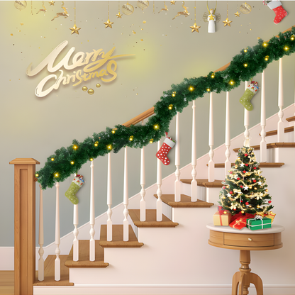 3M/9.8FT Pre-Lit Christmas Garland with 50 Warm LED Lights