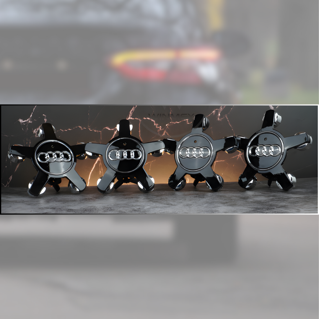 4x Audi "5 Star Spyder" Wheel Centre Caps (135mm) - Black