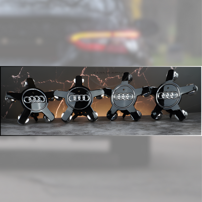4x Audi "5 Star Spyder" Wheel Centre Caps (135mm) - Black