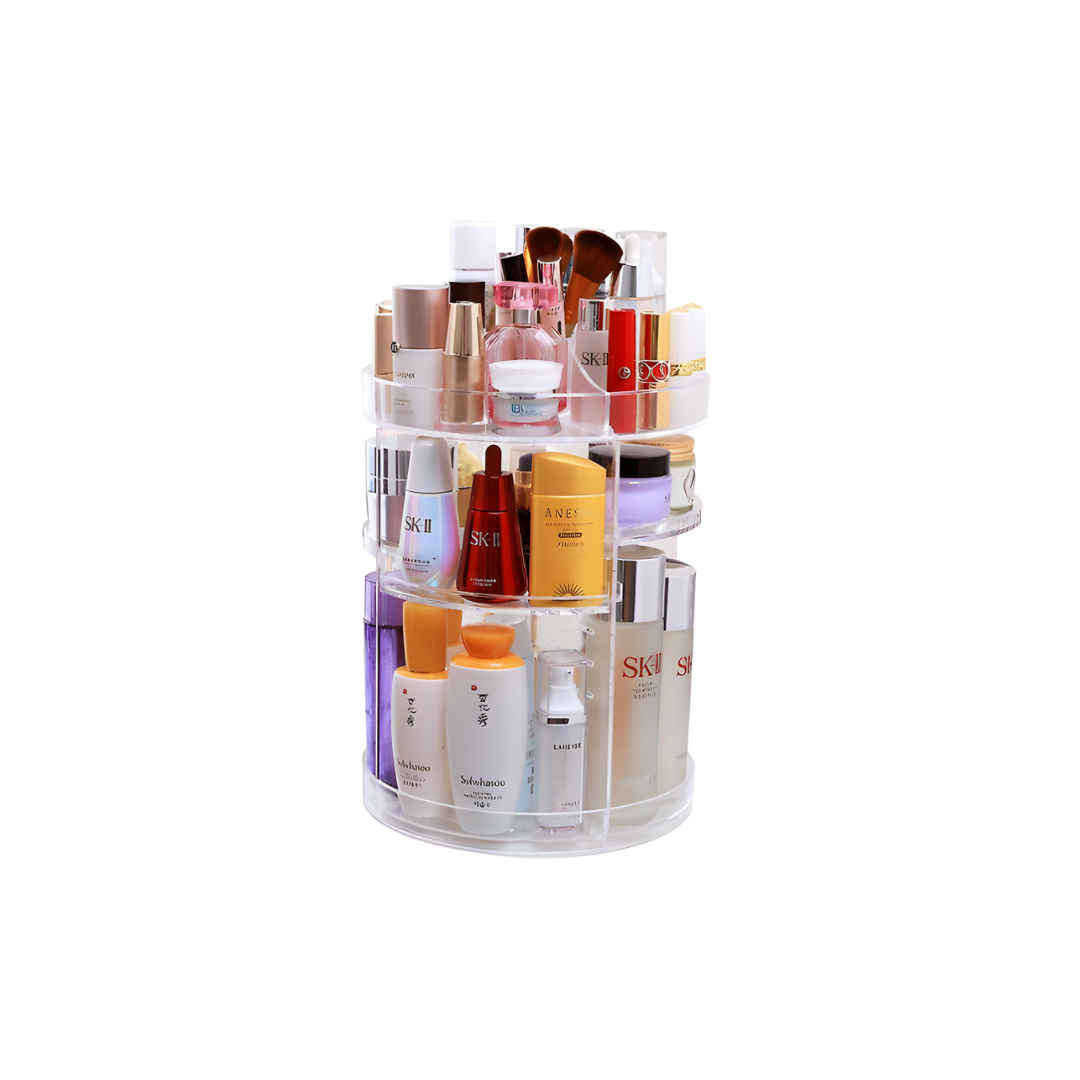 360-Degree Rotating Makeup Organizer - Clear Acrylic Cosmetic Storage