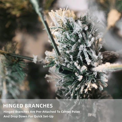 7ft Snow Flocked Artificial Christmas Tree – Pre-Lit with 450 Warm LED Lights