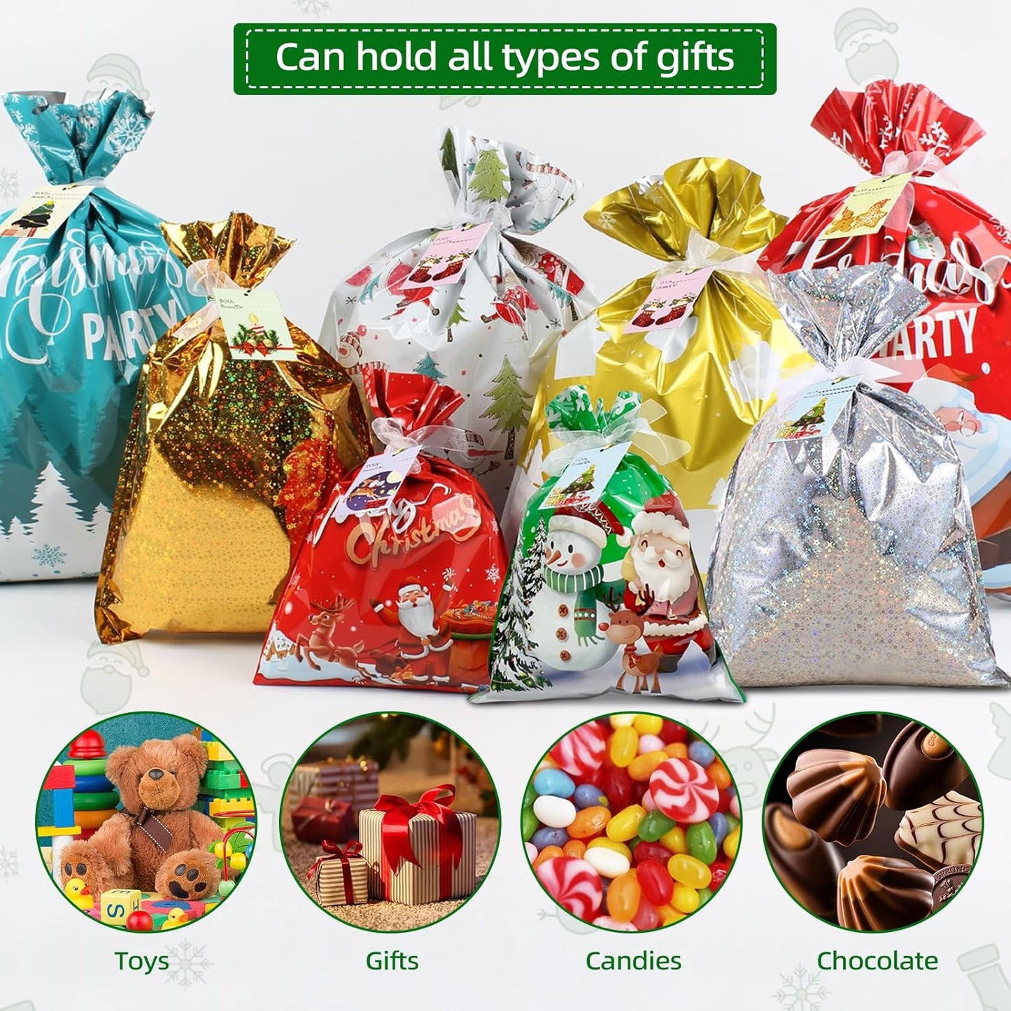 Christmas Wrapping Gift Bags Large, 20 Pcs Christmas Classic Bags with 20Pcs Tags, Large Medium Small Gift Bags