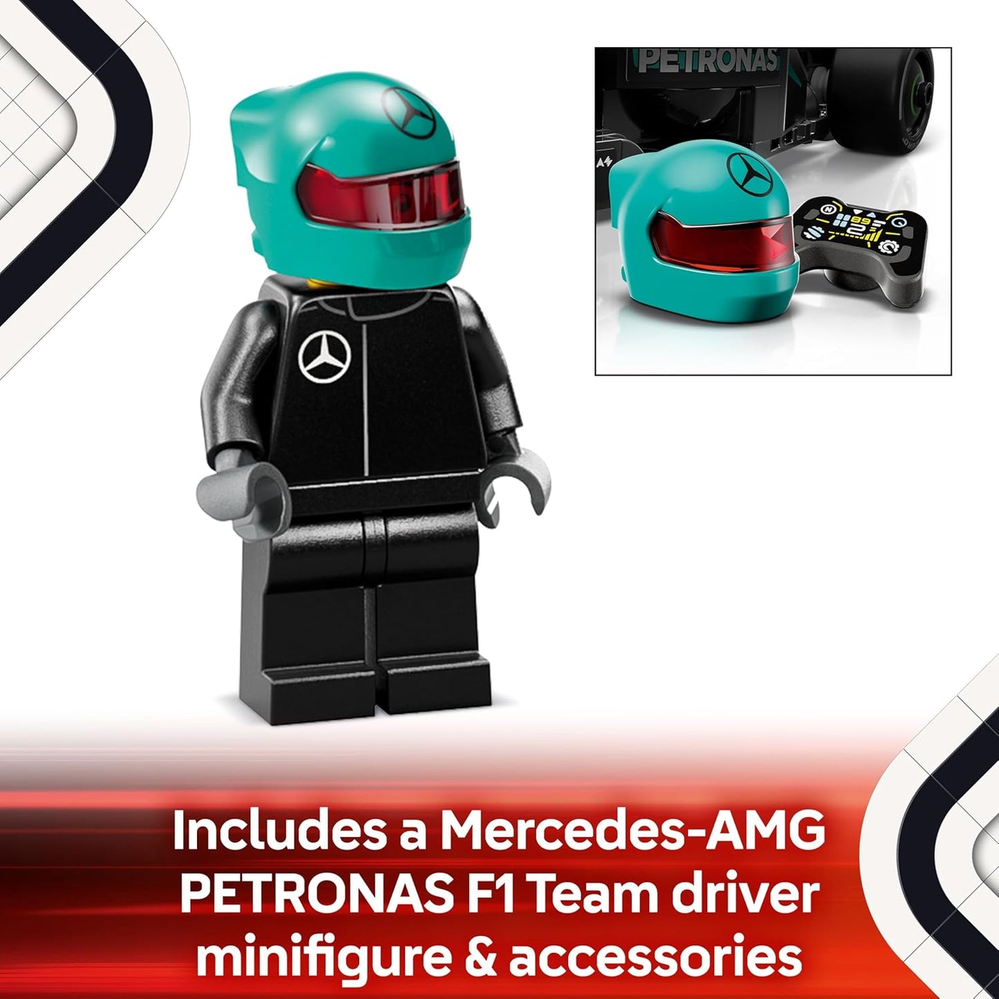 LEGO Speed Champions Mercedes-AMG F1 W15 Race Car Toy with Collectible Driver Minifigure Model Kits for 10+ Year Old Boys Girls or Adult Motorsport Fans 77244