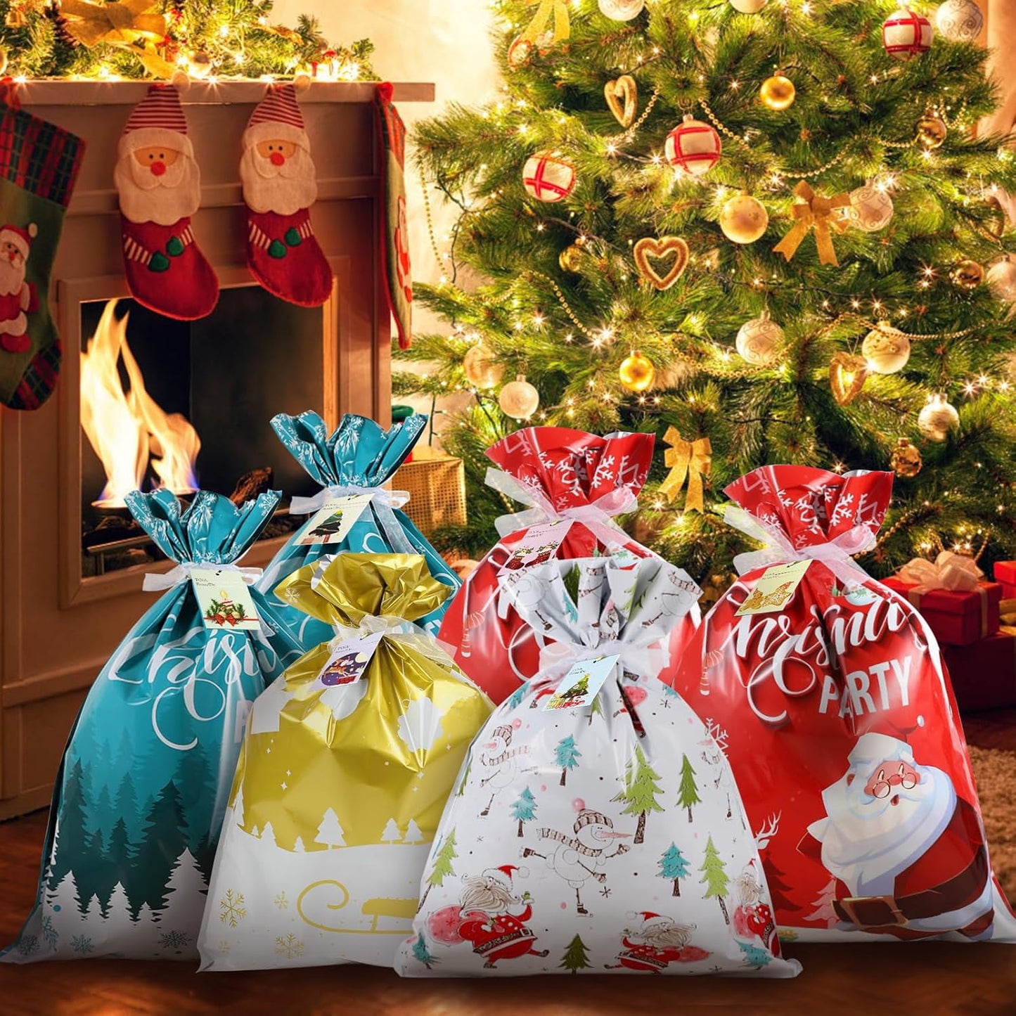 Christmas Wrapping Gift Bags Large, 20 Pcs Christmas Classic Bags with 20Pcs Tags, Large Medium Small Gift Bags