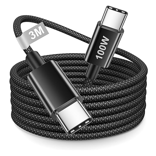 USB-C to USB-C Charger Cable 3M – 60W / 100W Fast Charging (For iPhone 15/16/17, iPad, Samsung, Android, USB-C Devices) Smartphone