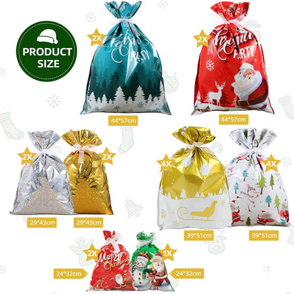 Christmas Wrapping Gift Bags Large, 20 Pcs Christmas Classic Bags with 20Pcs Tags, Large Medium Small Gift Bags