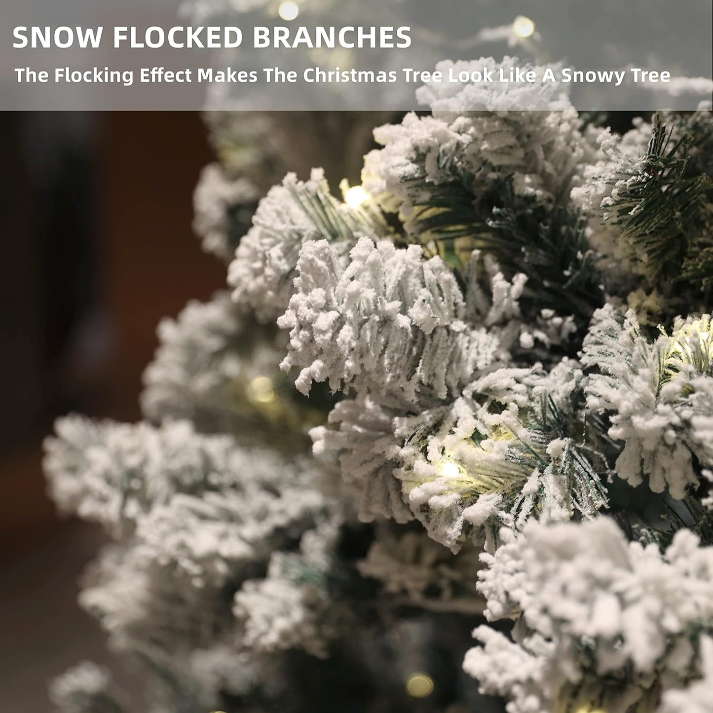 7ft Snow Flocked Artificial Christmas Tree – Pre-Lit with 450 Warm LED Lights