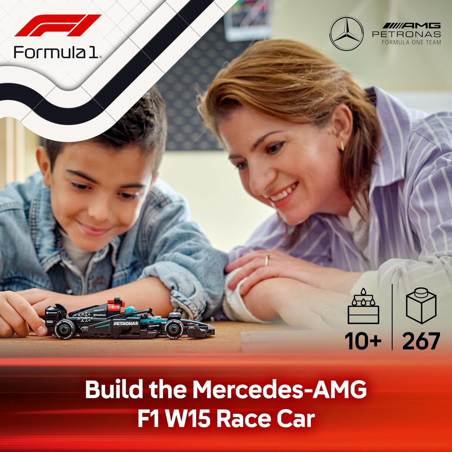LEGO Speed Champions Mercedes-AMG F1 W15 Race Car Toy with Collectible Driver Minifigure Model Kits for 10+ Year Old Boys Girls or Adult Motorsport Fans 77244