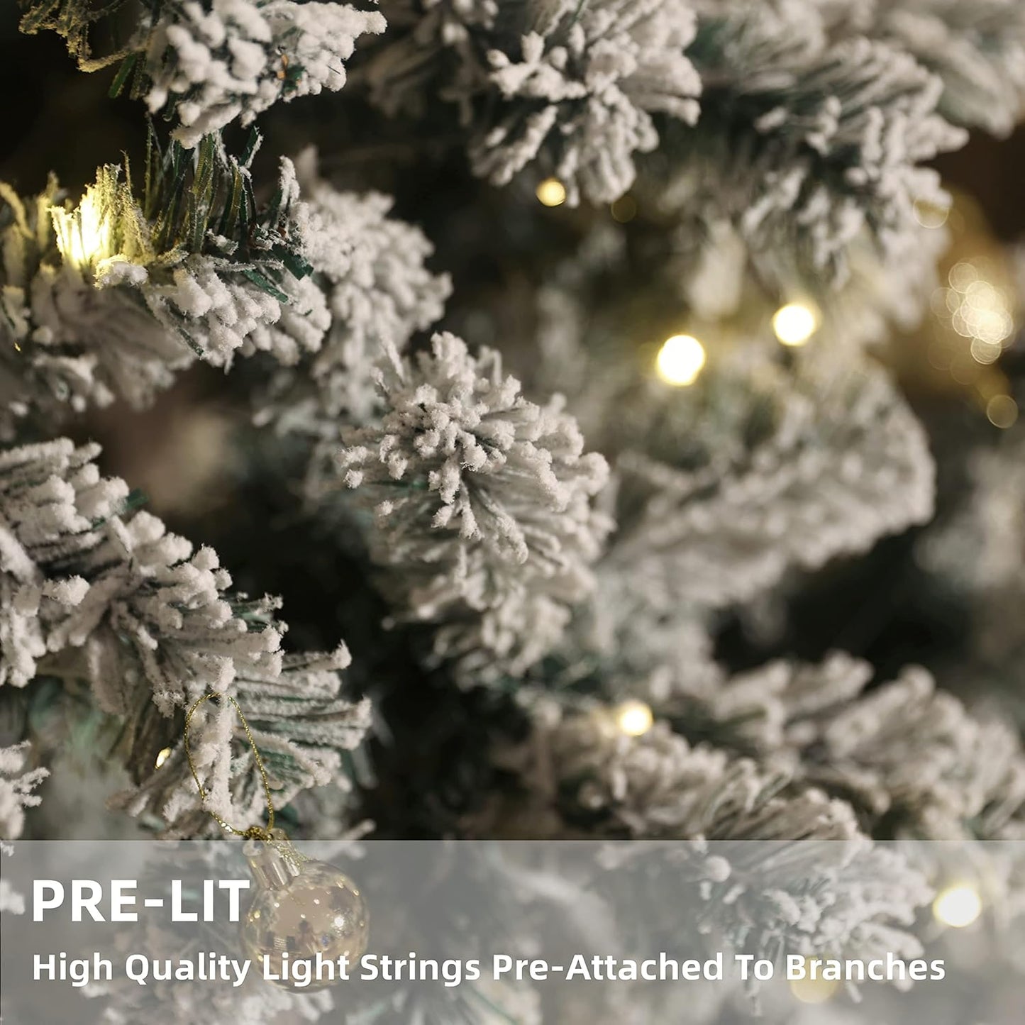 7ft Snow Flocked Artificial Christmas Tree – Pre-Lit with 450 Warm LED Lights