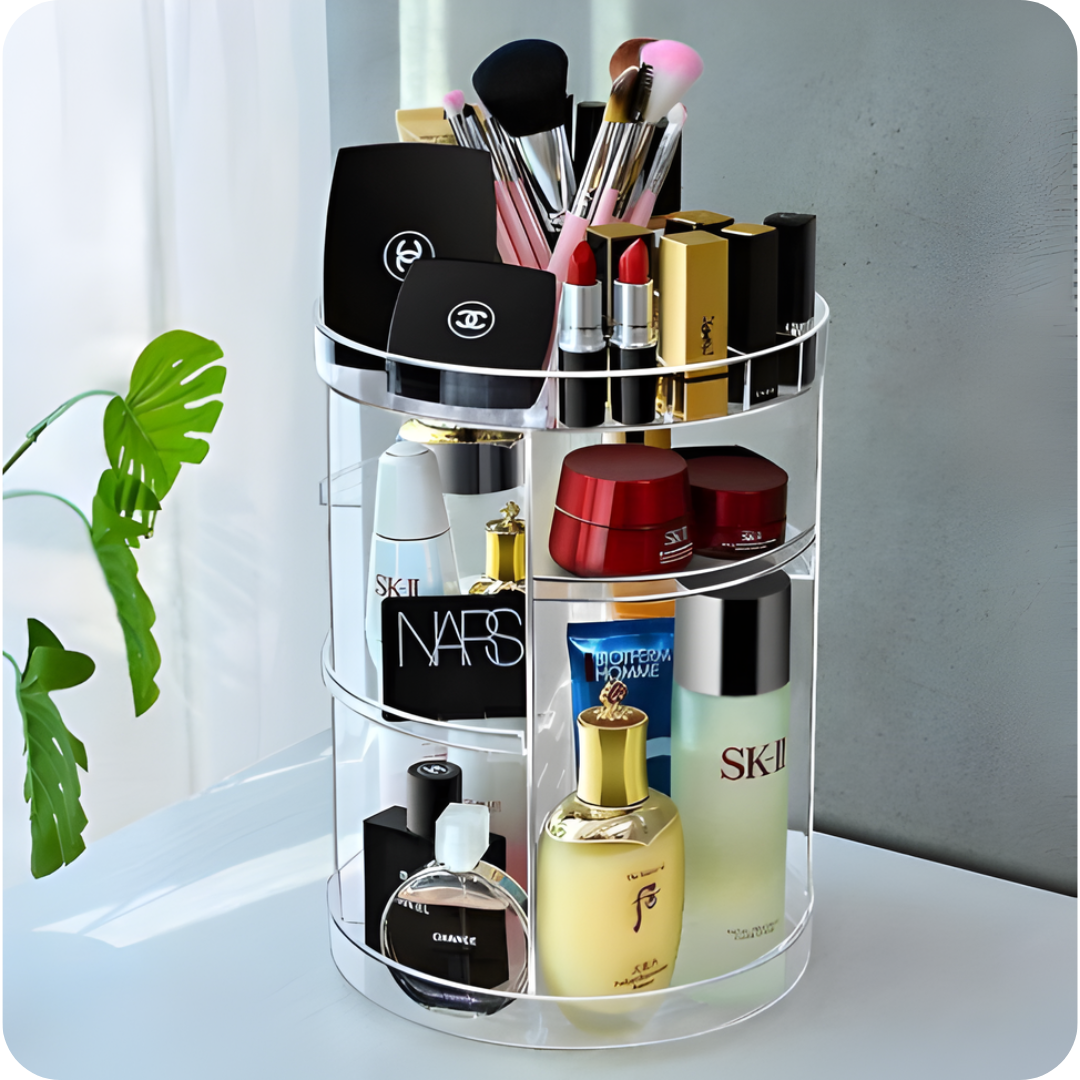 360-Degree Rotating Makeup Organizer - Clear Acrylic Cosmetic Storage