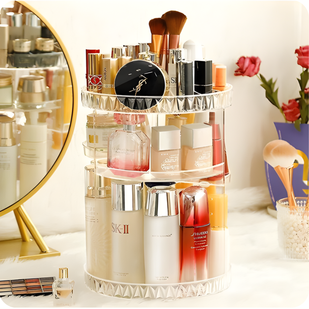 360-Degree Rotating Makeup Organizer - Clear Acrylic Cosmetic Storage