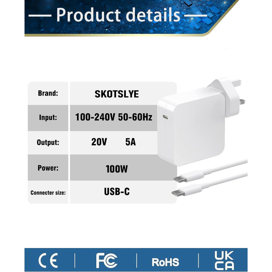 100W USB-C Laptop Charger – Fast, Safe & Compatible with MacBook Pro/Air & iPad Pro