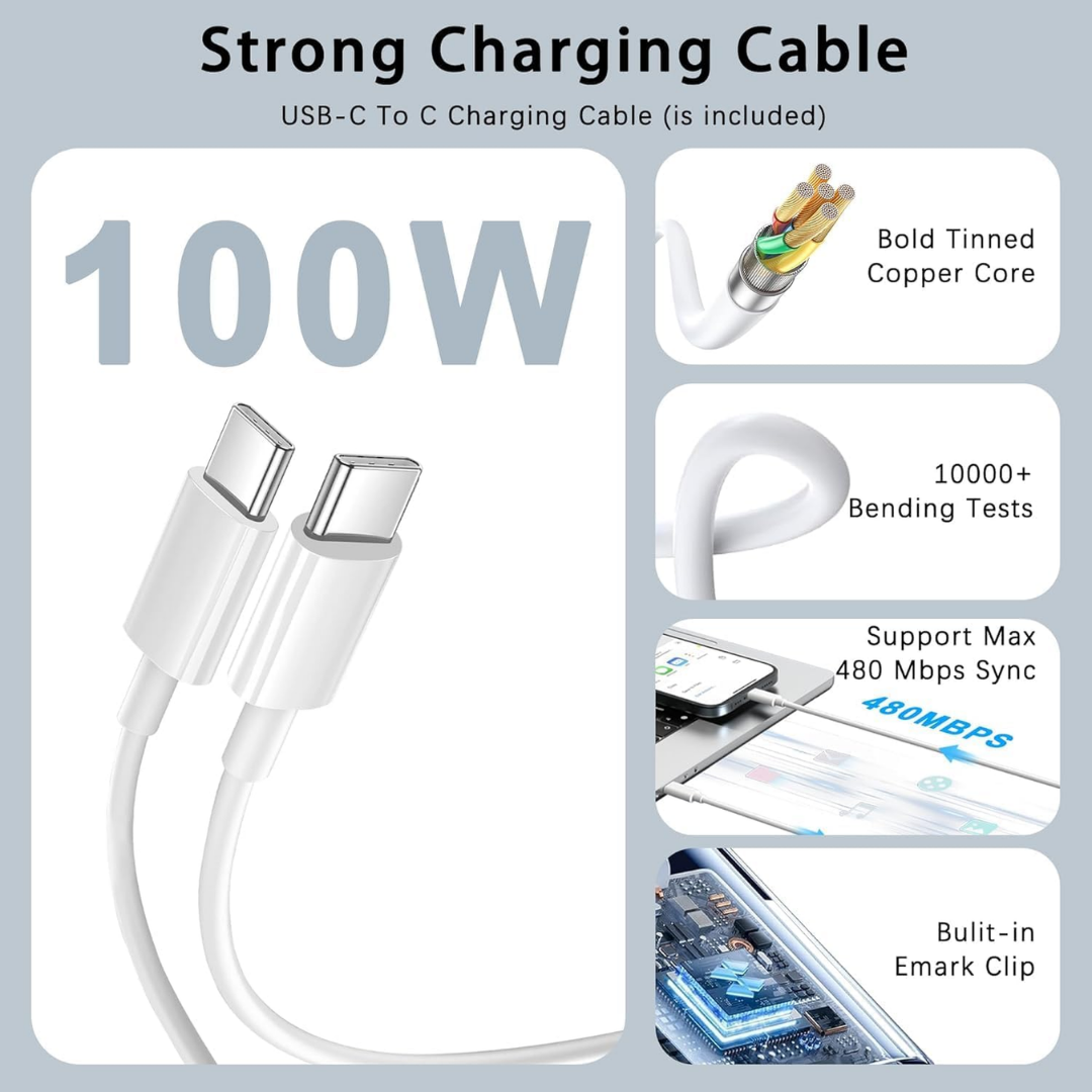 100W USB-C Laptop Charger – Fast, Safe & Compatible with MacBook Pro/Air & iPad Pro