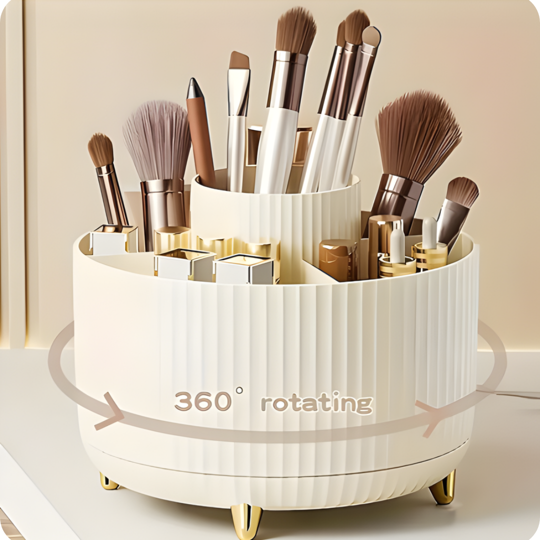 360-Degree Rotating Makeup Organizer - Multi-Compartment Holder