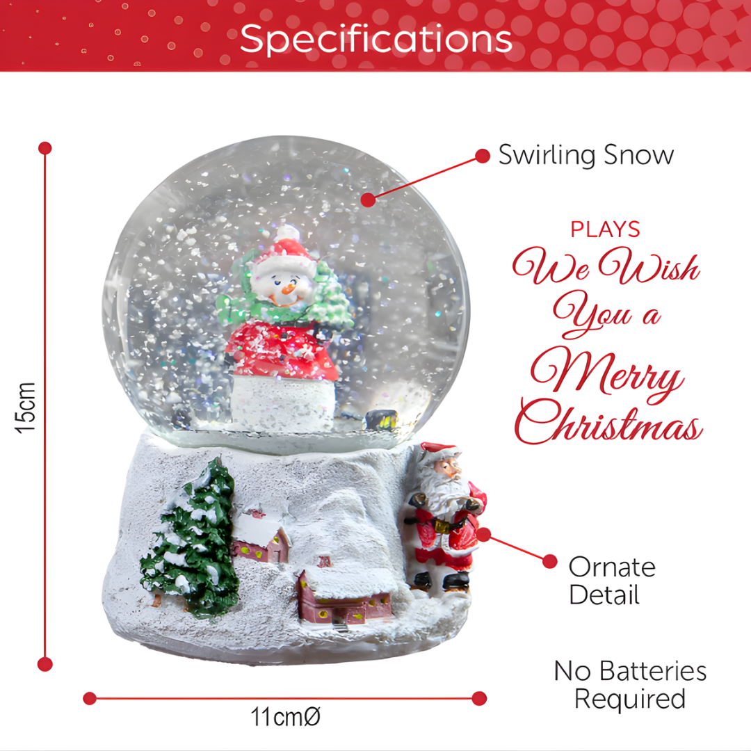 The Christmas Workshop 84410 Musical Snow Globe/Snowman Festive Decoration/Wind Up & Play / 11cm x 10cm x 15cm